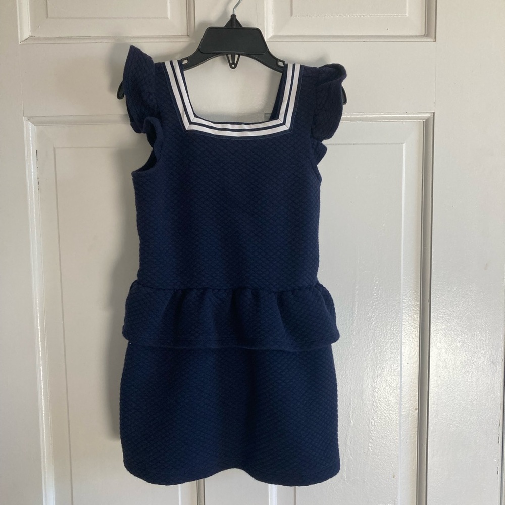 Janie and Jack Blue & White Peplum Quilted Sheath Dress